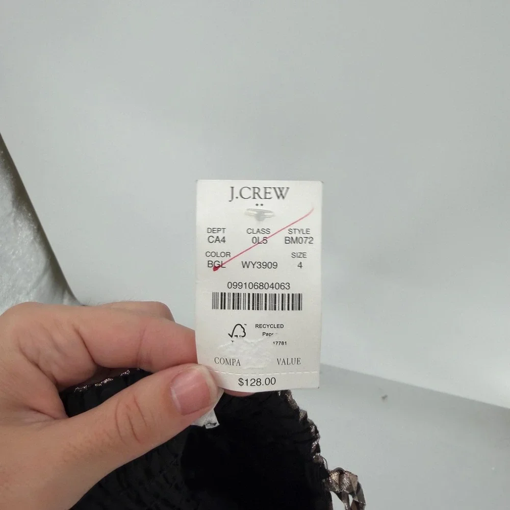 J. Crew Black Gold Lurex Metallic Gingham Tiered Mini Dress BM072 Size 4 NEW